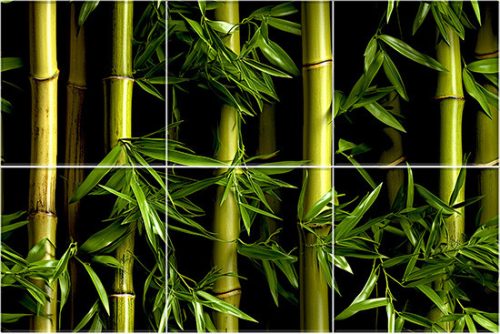Tile mural with vibrant bamboo stalks and natural green leaves